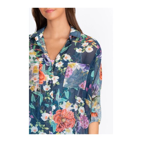 Johnny Was Sunrise Blue Flower Swim Resort Cover Up Floral Paria Shirt Dress NEW - Picture 4 of 7